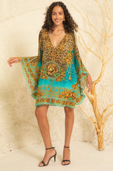 AQUA LEOPARDESS KAFTAN DRESS - Czarina