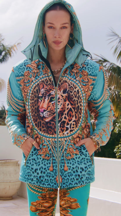 AQUA LEOPARDESS PUFFER JACKET - Czarina