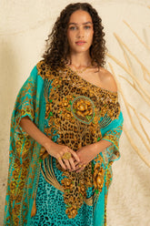 AQUA LEOPARDESS ROUND NECK LONG KAFTAN - Czarina