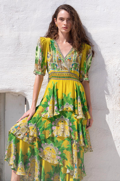 GOLDEN PALMS CROSS OVER MAXI DRESS