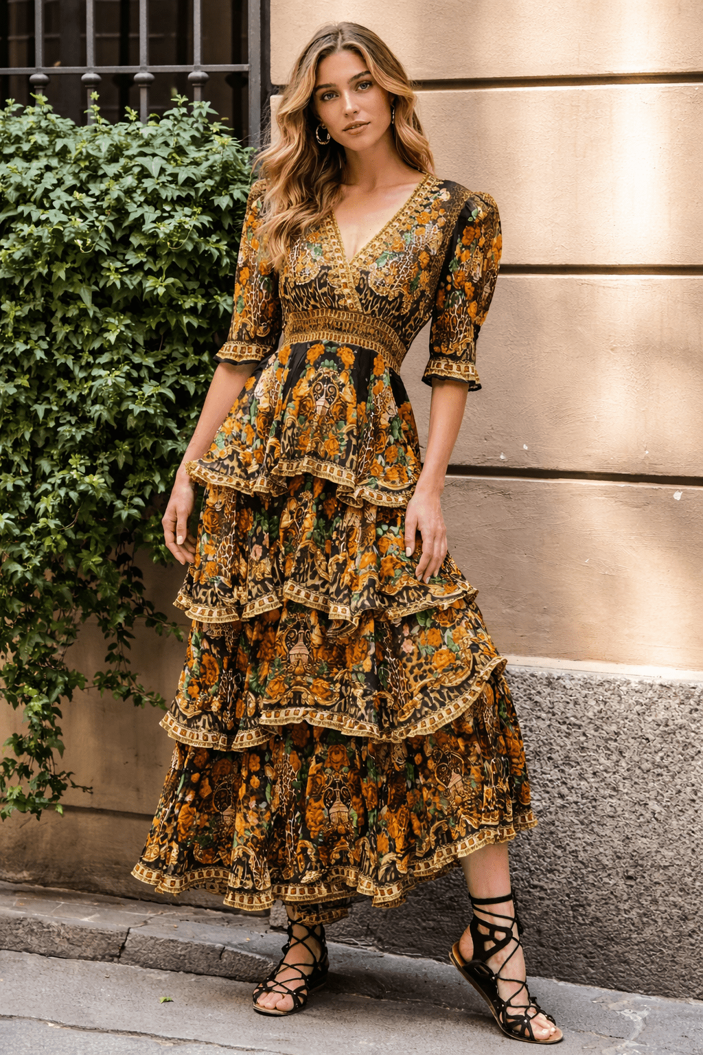 BLACK LEOPARDESS CROSS OVER MAXI DRESS - Czarina