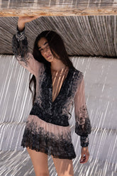 BLACK PAISLEY MINI SHIRT DRESS - Czarina
