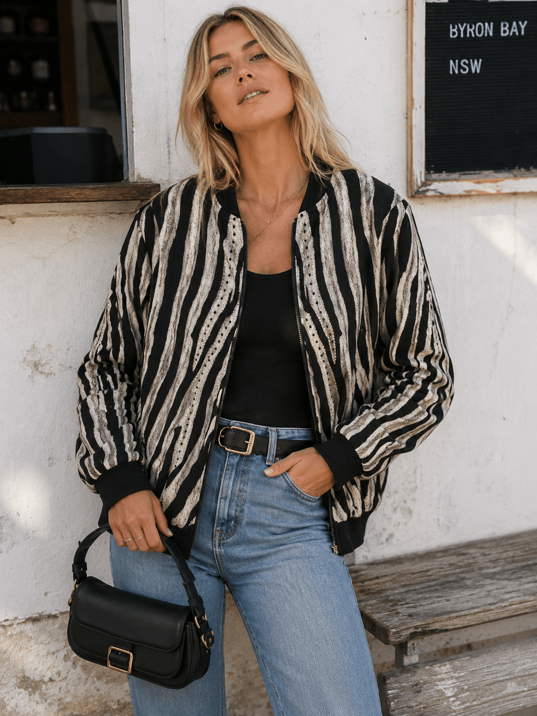 Black Zebra Bomber Jacket - Czarina