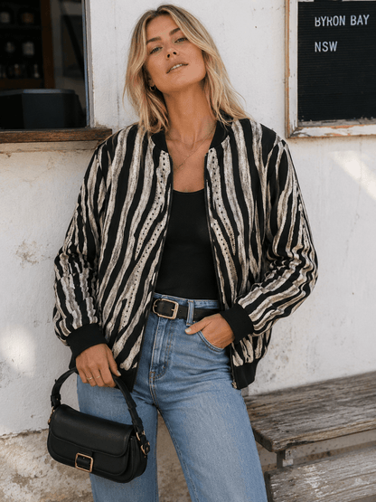 Black Zebra Bomber Jacket - Czarina