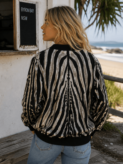 Black Zebra Bomber Jacket - Czarina