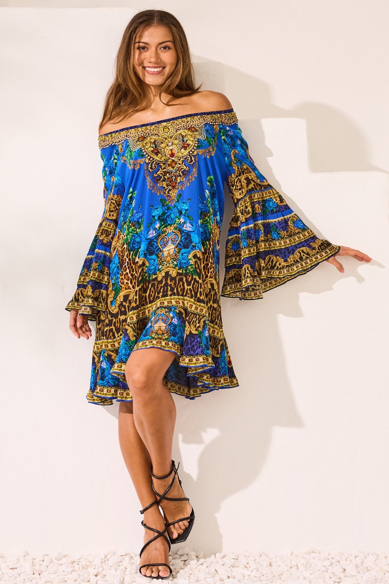 Blue Leopardess Frill Dress - Czarina