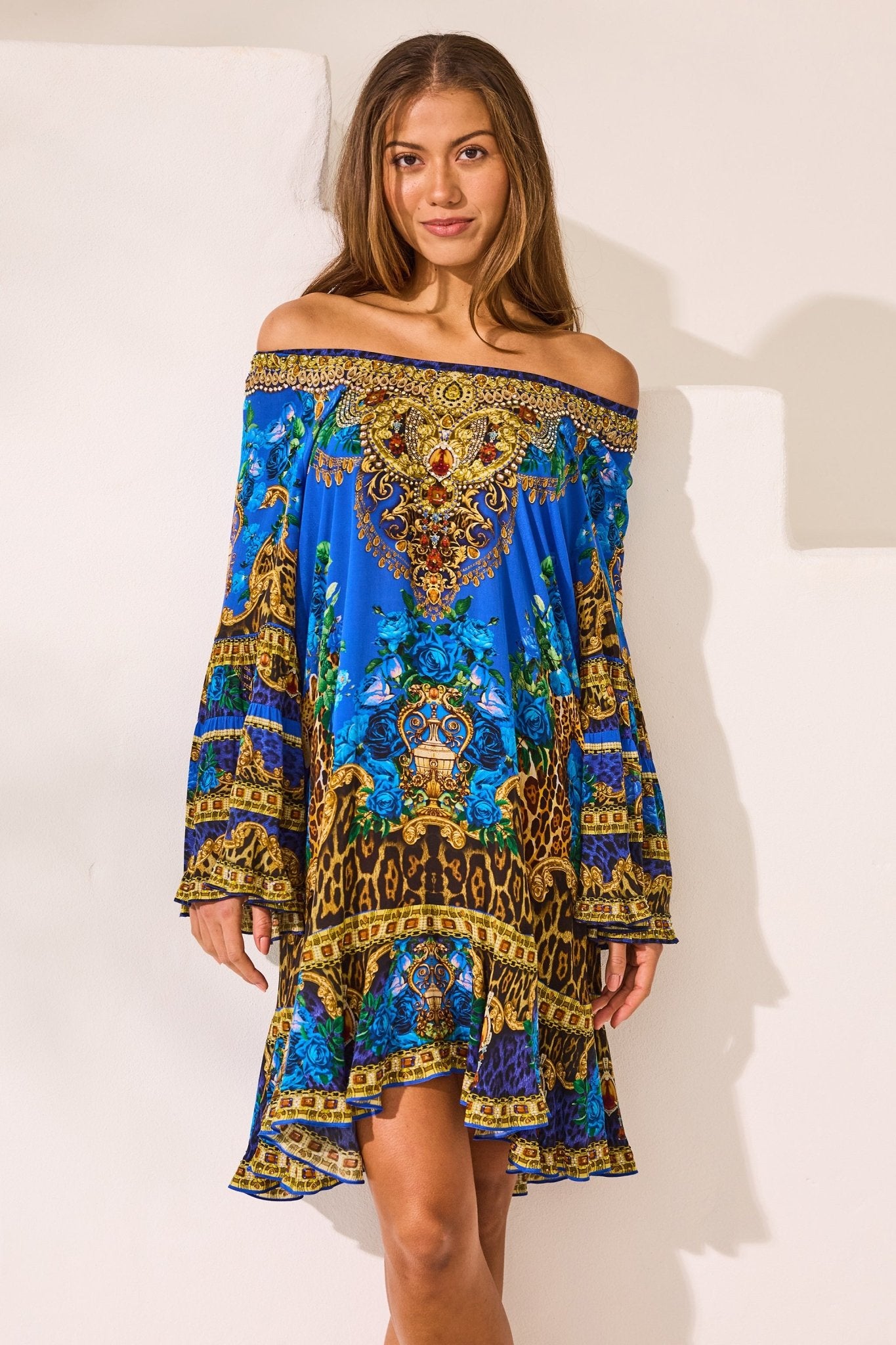 Blue Leopardess Frill Dress - Czarina