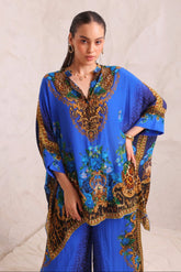 BLUE LEOPARDESS KAFTAN TOP W SLEEVES - Czarina