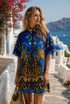 BLUE LEOPARDESS LINEN SHORT DRESS - Czarina
