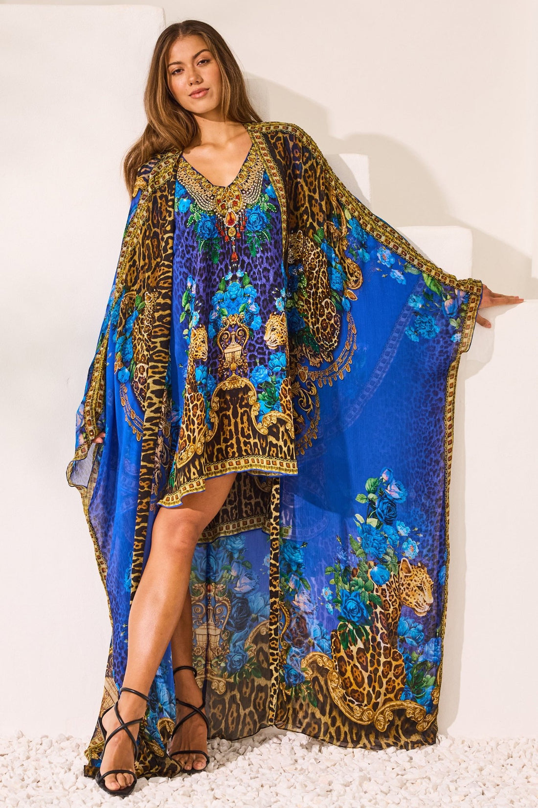 Blue Leopardess Long Cape - Czarina