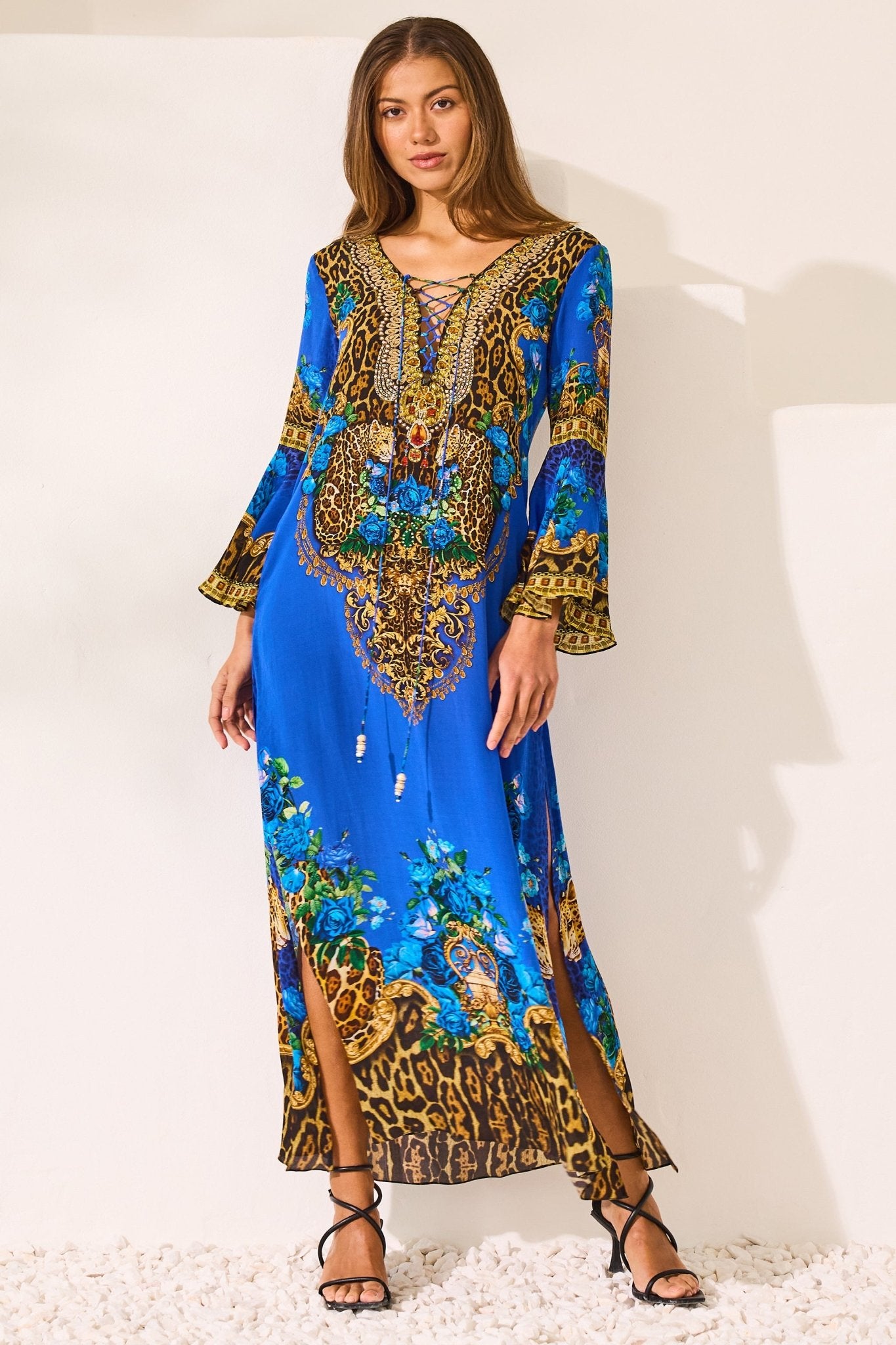 Blue Leopardess Maxi W Sleeves - Czarina