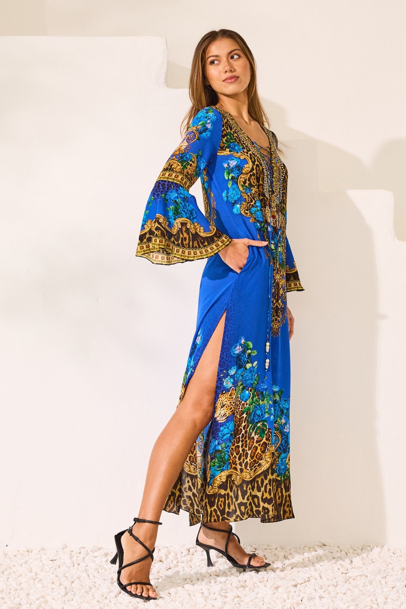 Blue Leopardess Maxi W Sleeves - Czarina