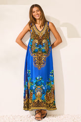 Blue Leopardess Sleeveless Dress - Czarina