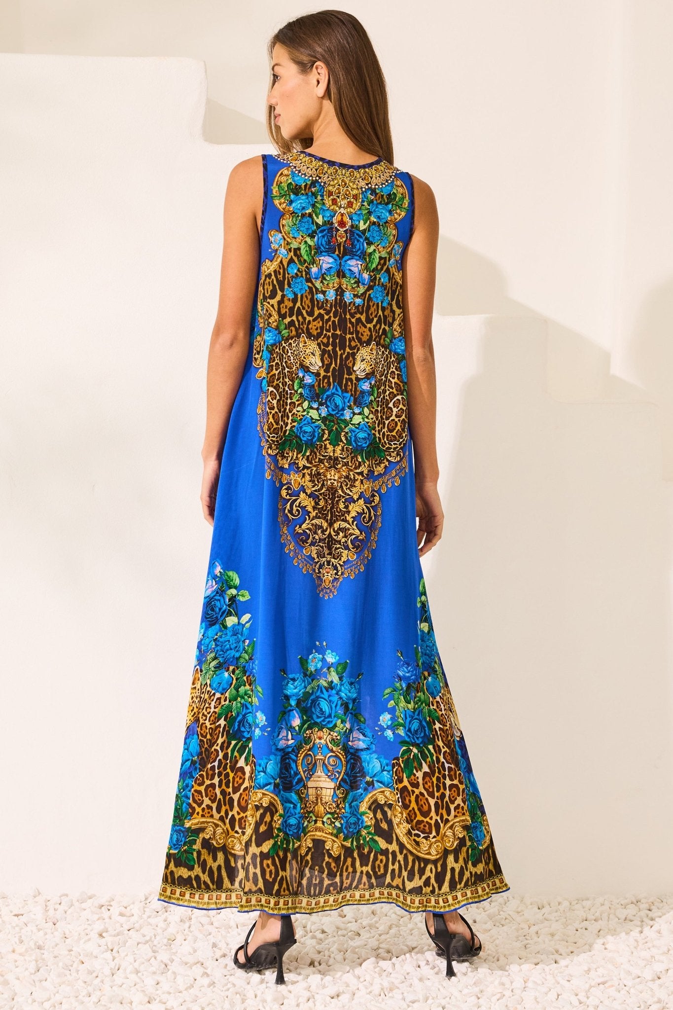 Blue Leopardess Sleeveless Dress - Czarina