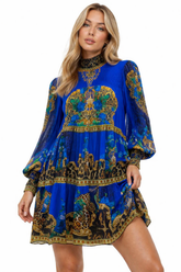 BLUE LEOPARDESS SMOCKING SHORT DRESS - Czarina
