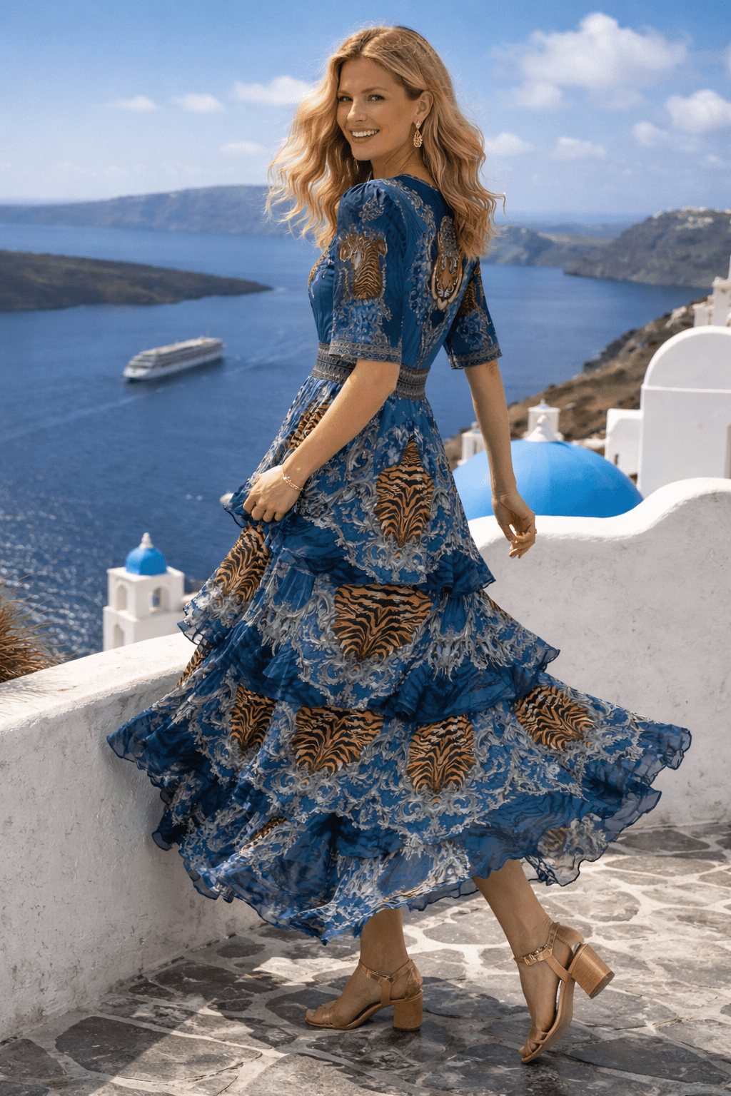 BLUE TIGRESS CROSS OVER MAXI DRESS - Czarina
