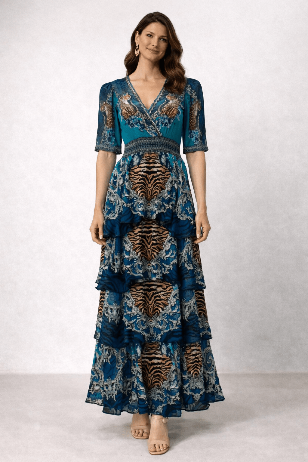 BLUE TIGRESS CROSS OVER MAXI DRESS - Czarina