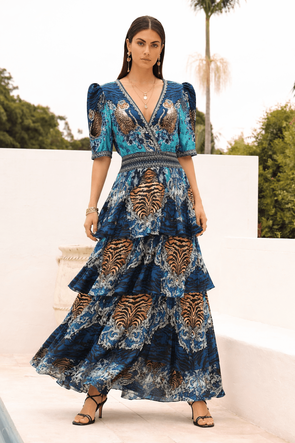 BLUE TIGRESS CROSS OVER MAXI DRESS - Czarina