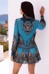 BLUE TIGRESS MINI SHIRT DRESS - Czarina