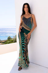 EMERALD EMPRESS V NECK SLIP DRESS - Czarina