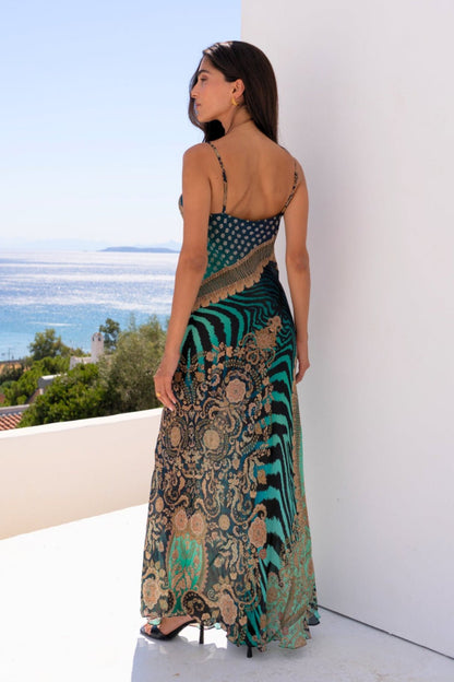 EMERALD EMPRESS V NECK SLIP DRESS - Czarina