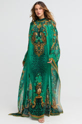 Emerald Leopardess High - neck Maxi Kaftan - Czarina