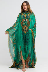 Emerald Leopardess High - neck Maxi Kaftan - Czarina