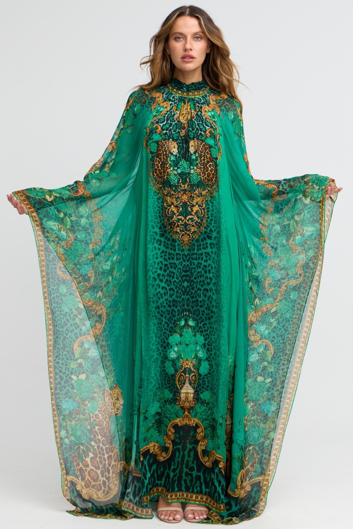 Emerald Leopardess High - neck Maxi Kaftan - Czarina