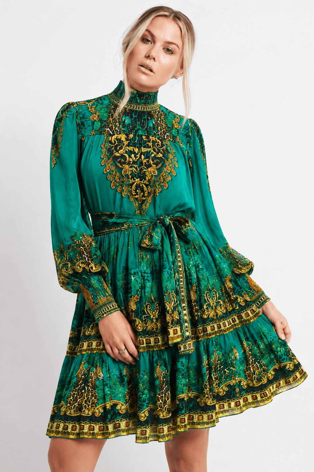 EMERALD LEOPARDESS SMOCKING SHORT DRESS - Czarina