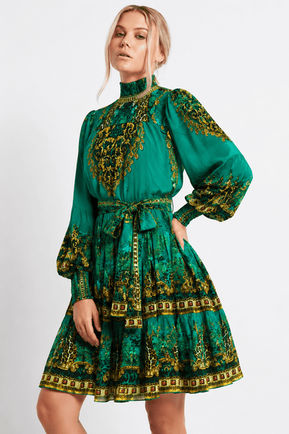 EMERALD LEOPARDESS SMOCKING SHORT DRESS - Czarina