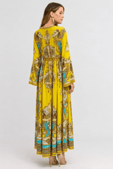 GOLDEN LEOPARD MAXI DRESS W FLARE SLEEVES - Czarina