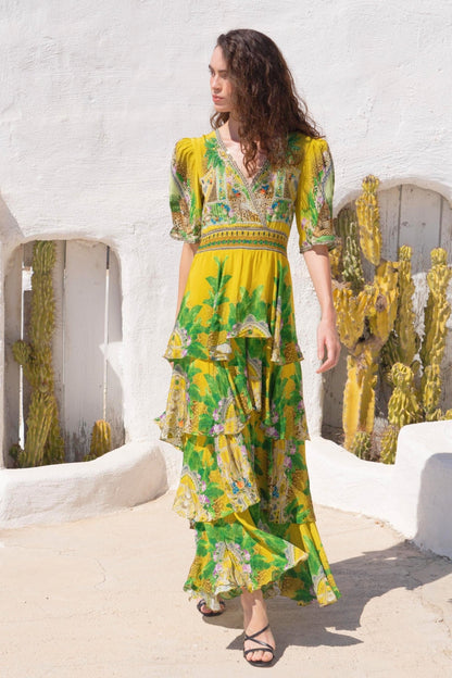 GOLDEN PALMS CROSS OVER MAXI DRESS - Czarina