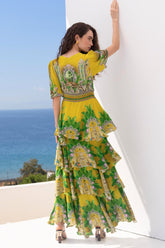 GOLDEN PALMS CROSS OVER MAXI DRESS - Czarina