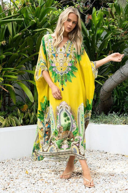 GOLDEN PALMS MIDI KAFTAN - Czarina