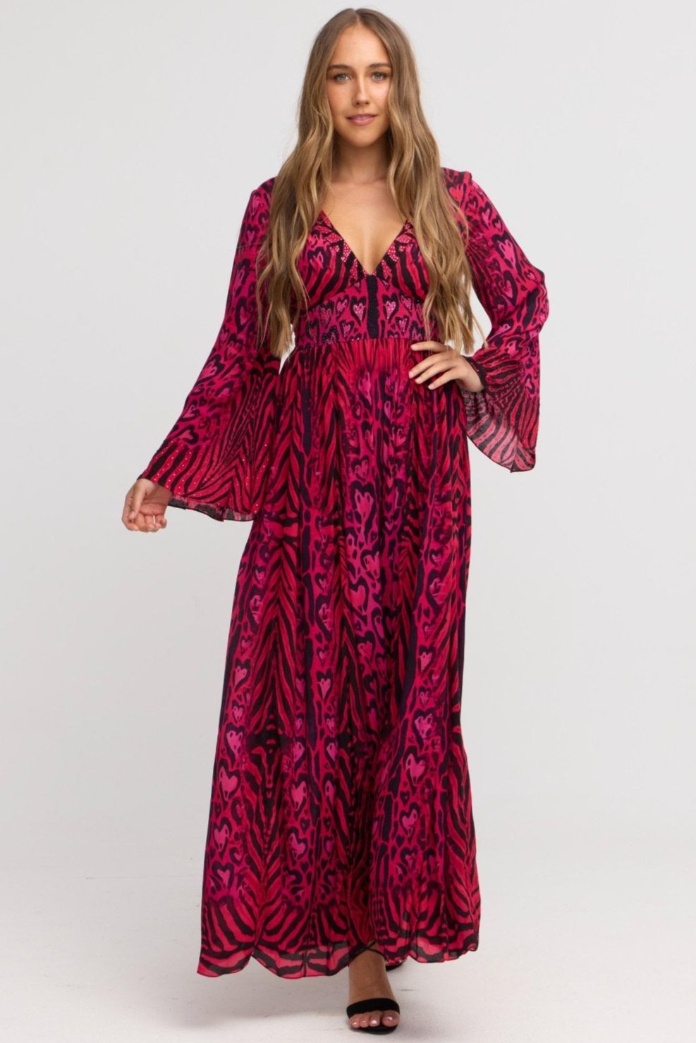 Hearts Forever Maxi w Flare Sleeves - Czarina