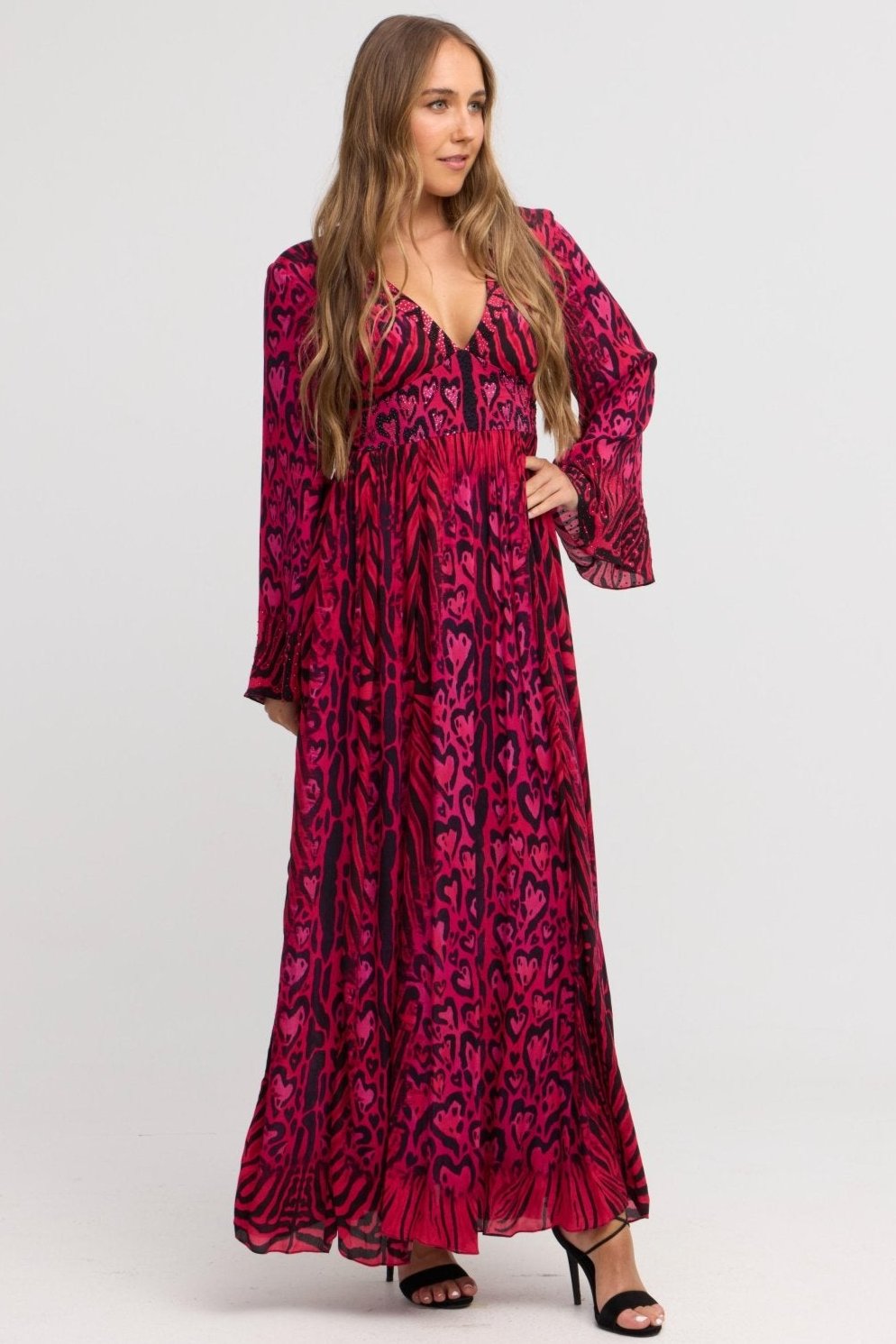 Hearts Forever Maxi w Flare Sleeves - Czarina