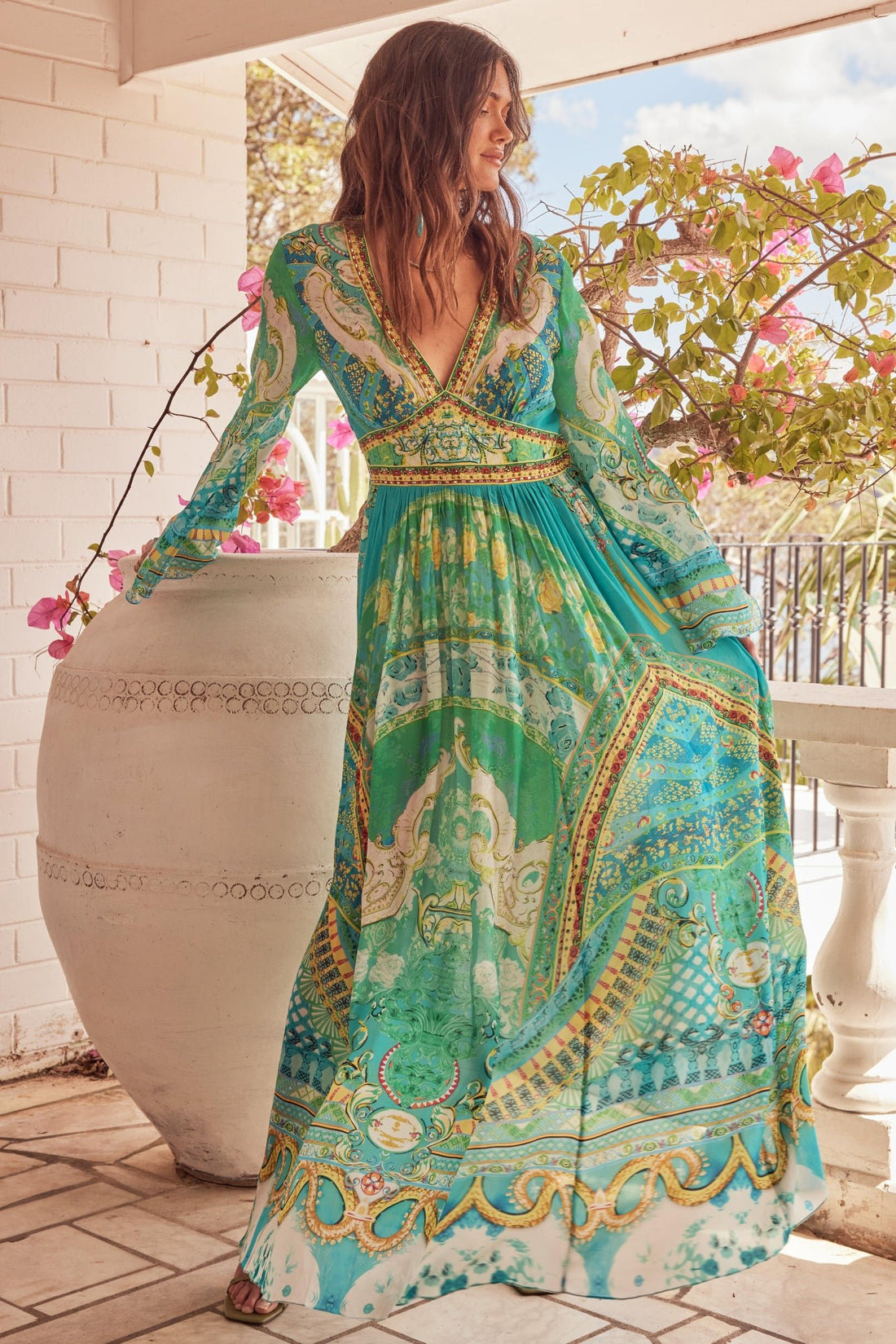 Isle Of Dreams Maxi Dress w Flare Sleeves - Czarina