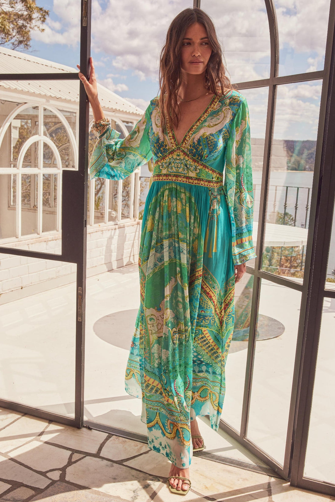 Isle Of Dreams Maxi Dress w Flare Sleeves - Czarina