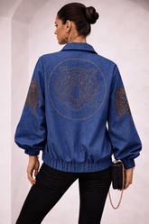 LEOPARDESS DENIM OVERSIZE BOMBER JACKET - Czarina