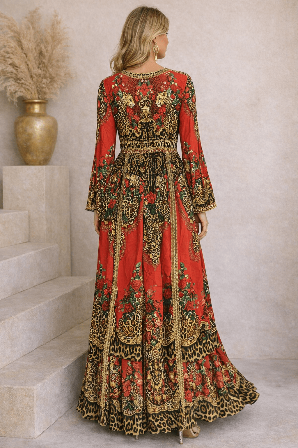 LEOPARDESS MAXI DRESS W FLARE SLEEVES - Czarina