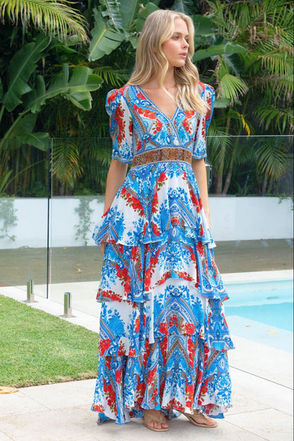 LOST IN AZURE CROSS OVER MAXI DRESS - Czarina