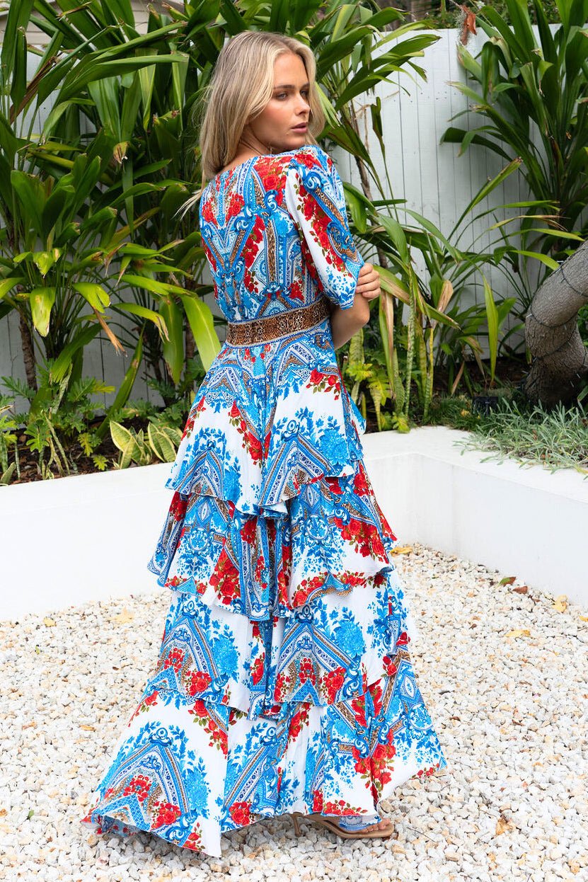 LOST IN AZURE CROSS OVER MAXI DRESS - Czarina