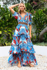 LOST IN AZURE CROSS OVER MAXI DRESS - Czarina