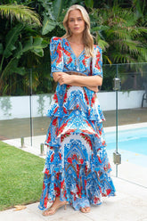 LOST IN AZURE CROSS OVER MAXI DRESS - Czarina