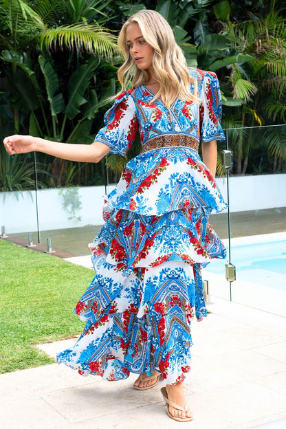 LOST IN AZURE CROSS OVER MAXI DRESS - Czarina