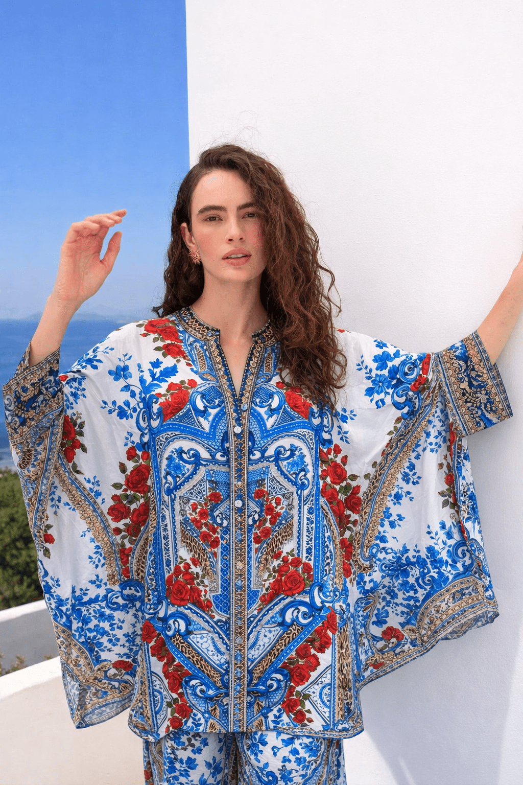 LOST IN AZURE KAFTAN TOP W SLEEVES - Czarina