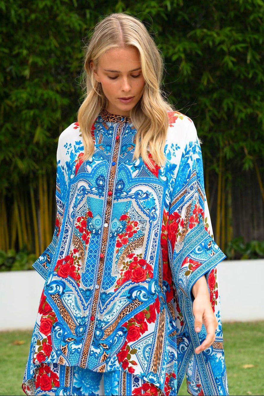 LOST IN AZURE KAFTAN TOP W SLEEVES - Czarina