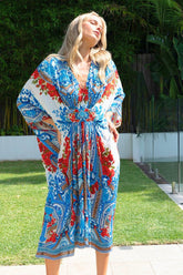 LOST IN AZURE MIDI TAB KAFTAN - Czarina
