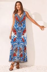 LOST IN AZURE SLEEVELESS DRESS - Czarina