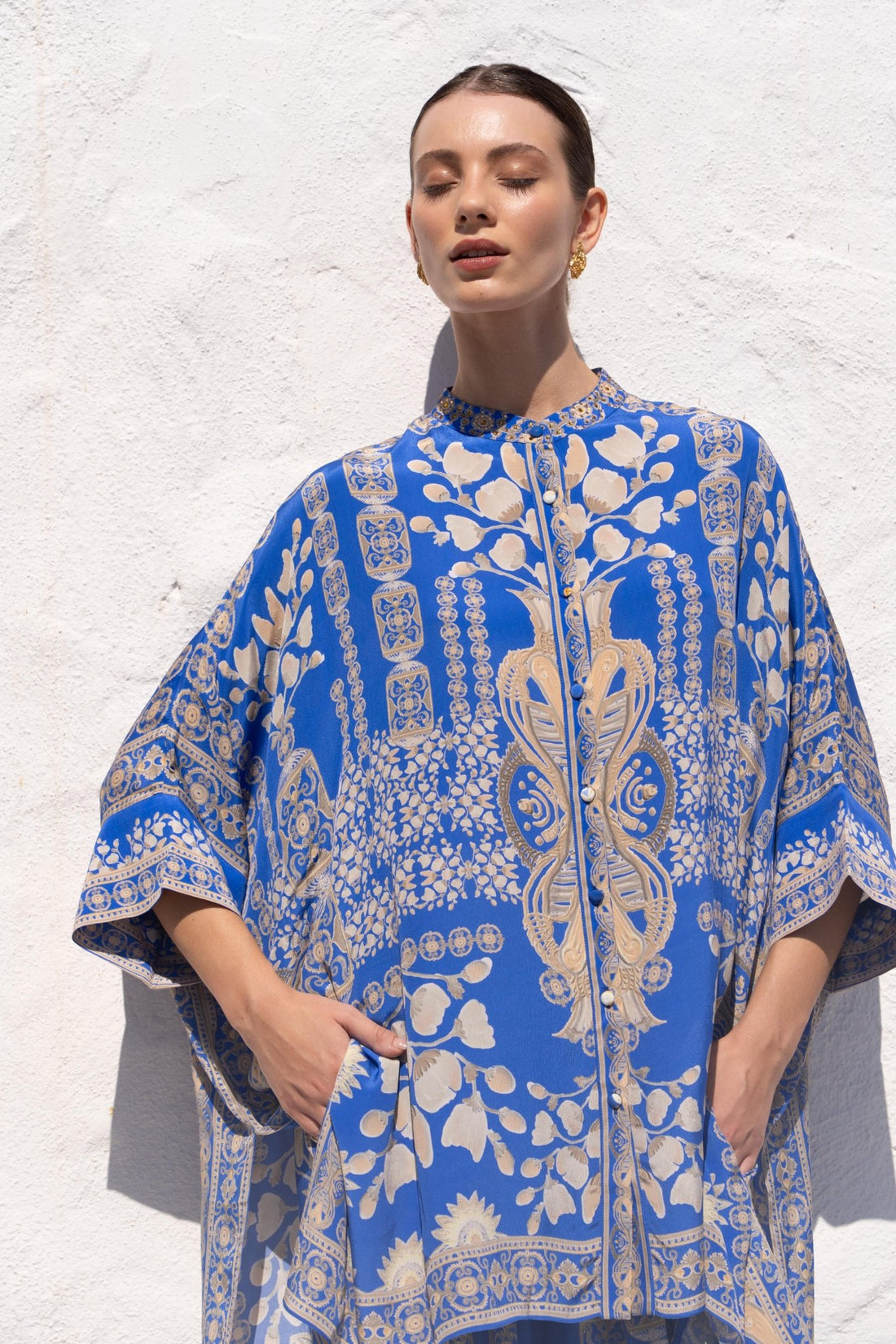 MEDITERRANEAN BLUES KAFTAN TOP W SLEEVES - Czarina